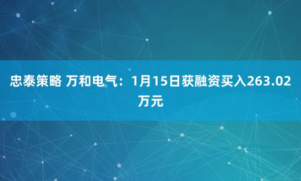 忠泰策略 万和电气：1月15日获融资买入263.02万元